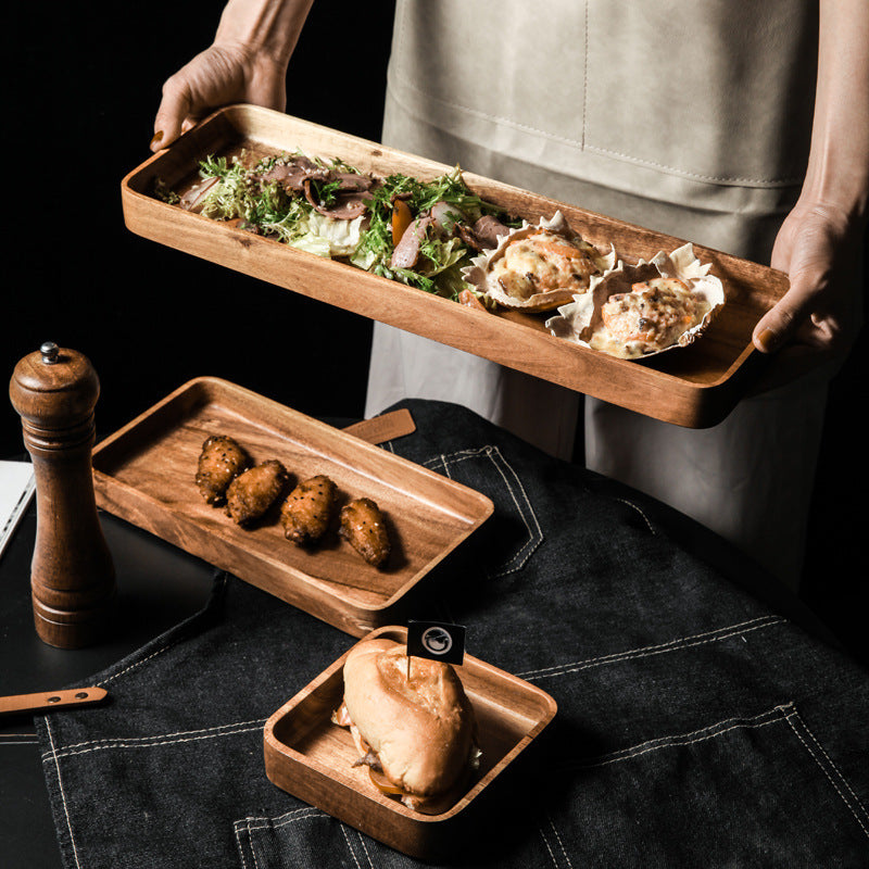 Wooden tray in Japandi style