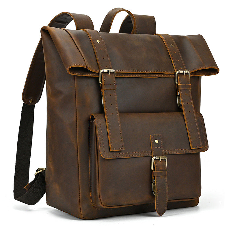 Men's Retro Backpack Crazy Horse Leather Schoolbag