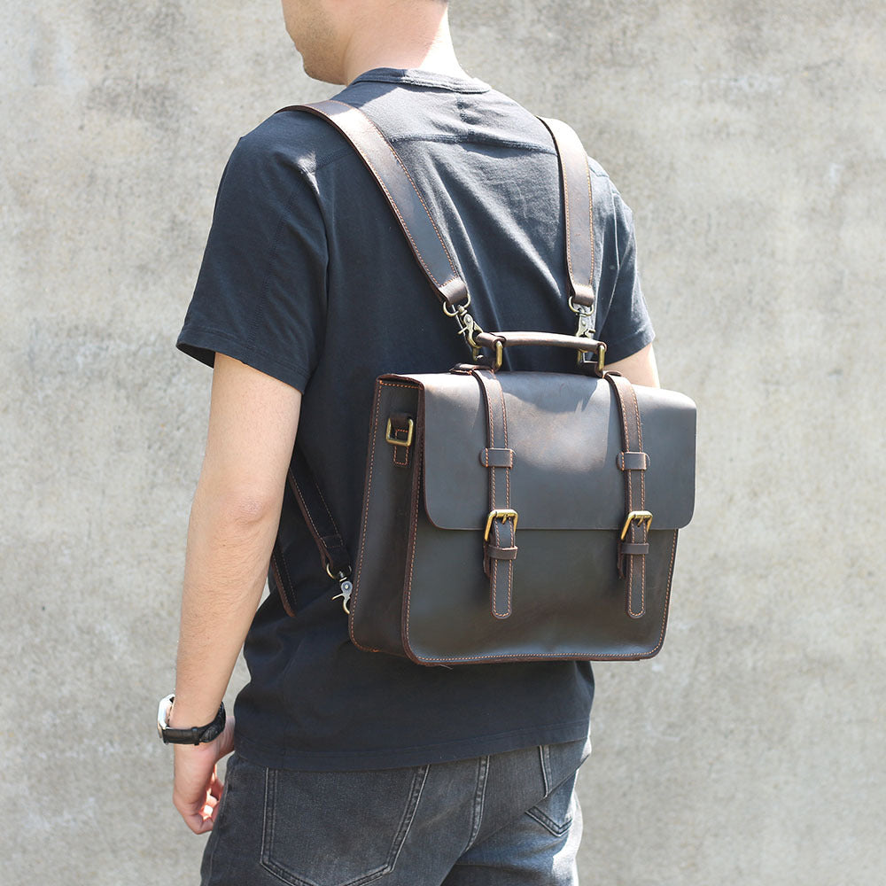 Simple First Layer Cowhide Backpack Briefcase Men And Women Leather Shoulder Messenger Bag